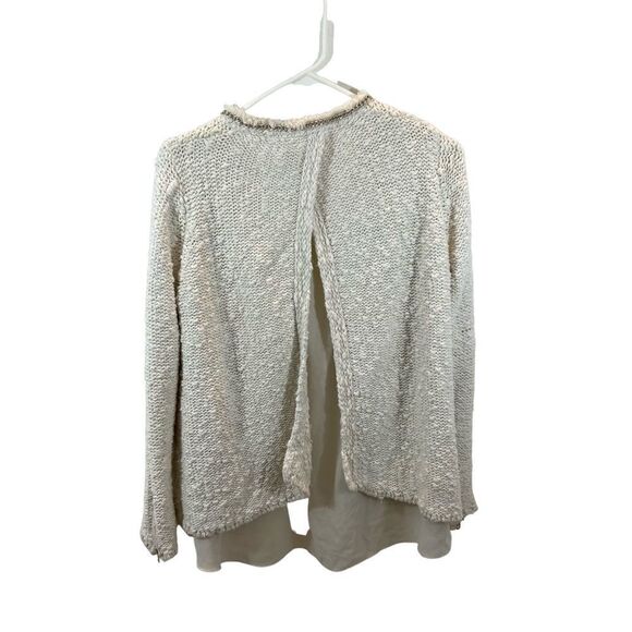 Zara Knit White Open Front Cardigan Sweater with Silver Metal Details Large - Picture 6 of 13
